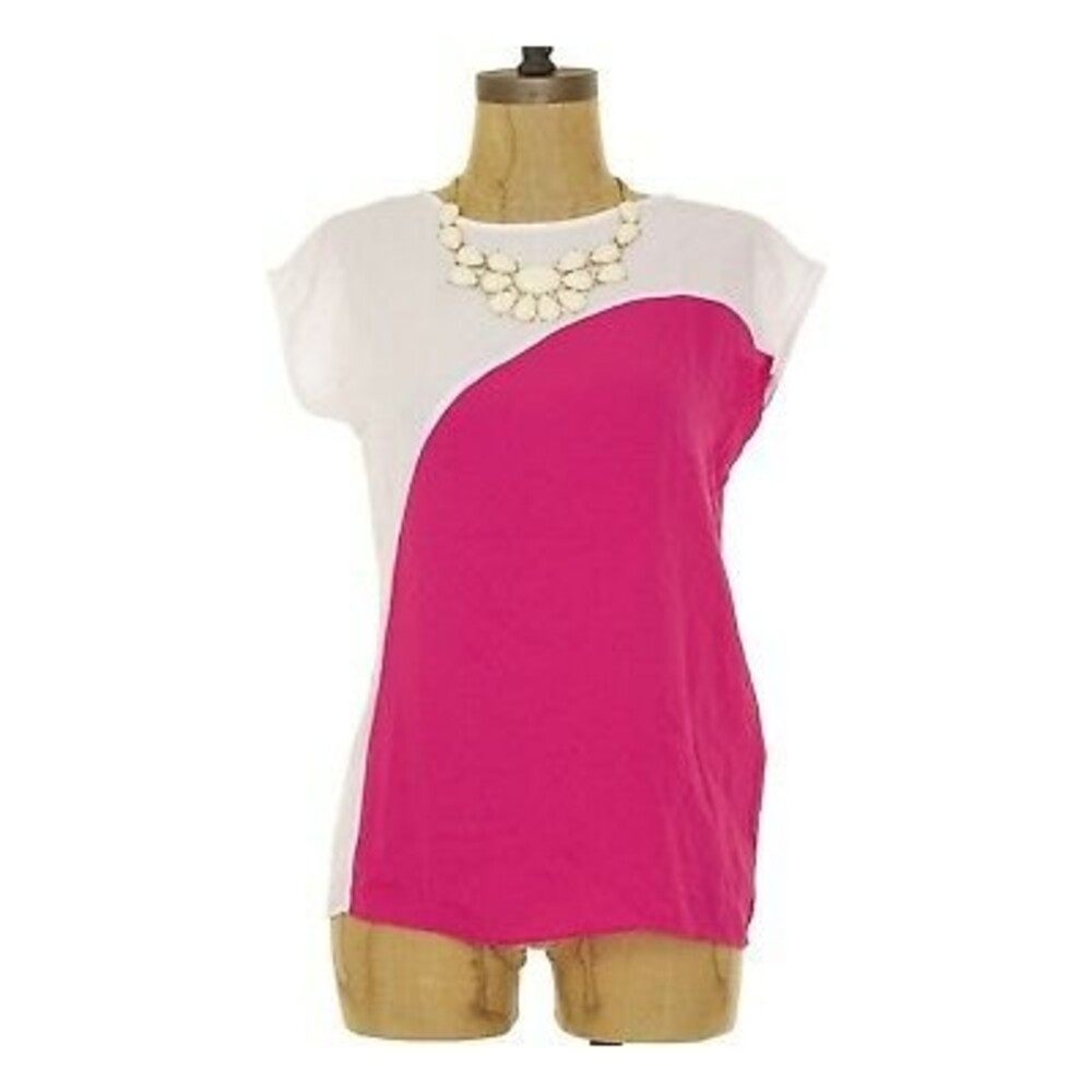 Vince Camuto Curved Colorblock Top Blouse Size Petite PXS Pink White EUC  B40